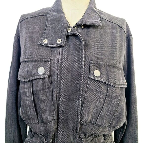 Dear‎ John Austin Cambray Jacket XS Charcoal Gray Full Zip Belted Military - Picture 2 of 10